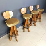 Set of 4 vintage brutalist bar stools, 1960s