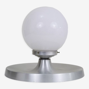 Brushed metal bedside lamp and white opaline globe, year 70