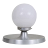 Lampe de table en métal brossé et globe en opaline blanche,  année 70