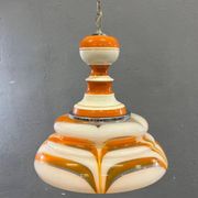 Italian art glass pendant lamp orange & white hand-blown chandelier, 1970s