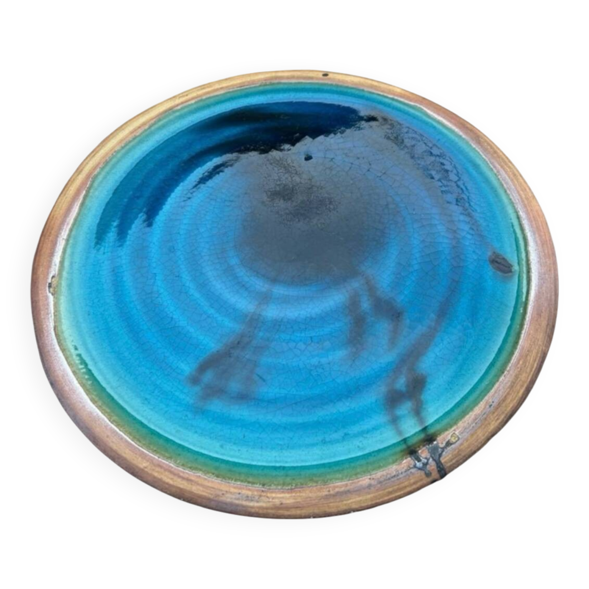 Plat à tarte bleu lagon Poterie La Colombe