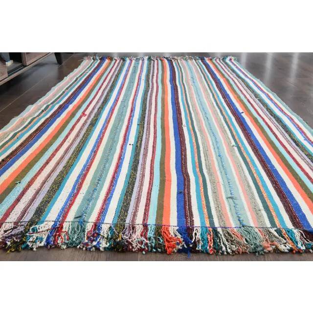1970s Vintage Turkish Oushak Handmade Wool & Cotton White Rug 146x261