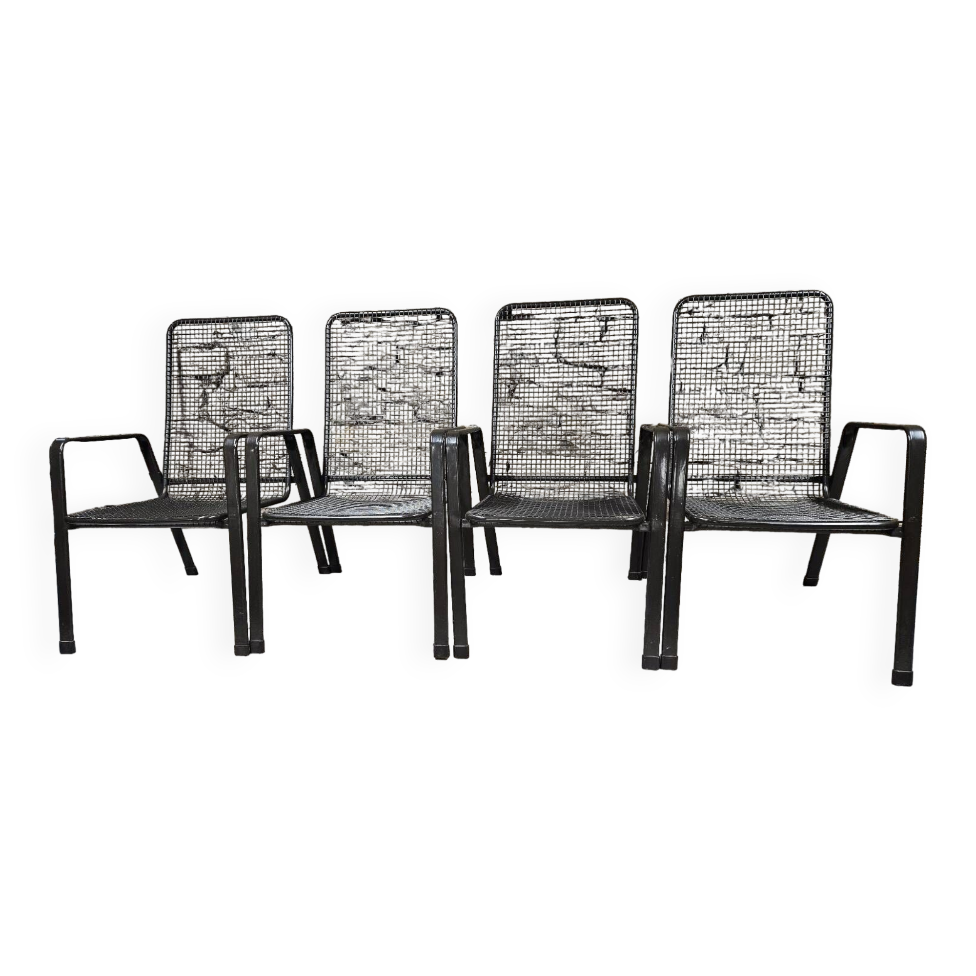 Lot 4 fauteuils vintage 1970" jardin terrase