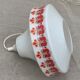 Pendant lamp, white opaline globe with a vintage red design floral pattern 1970