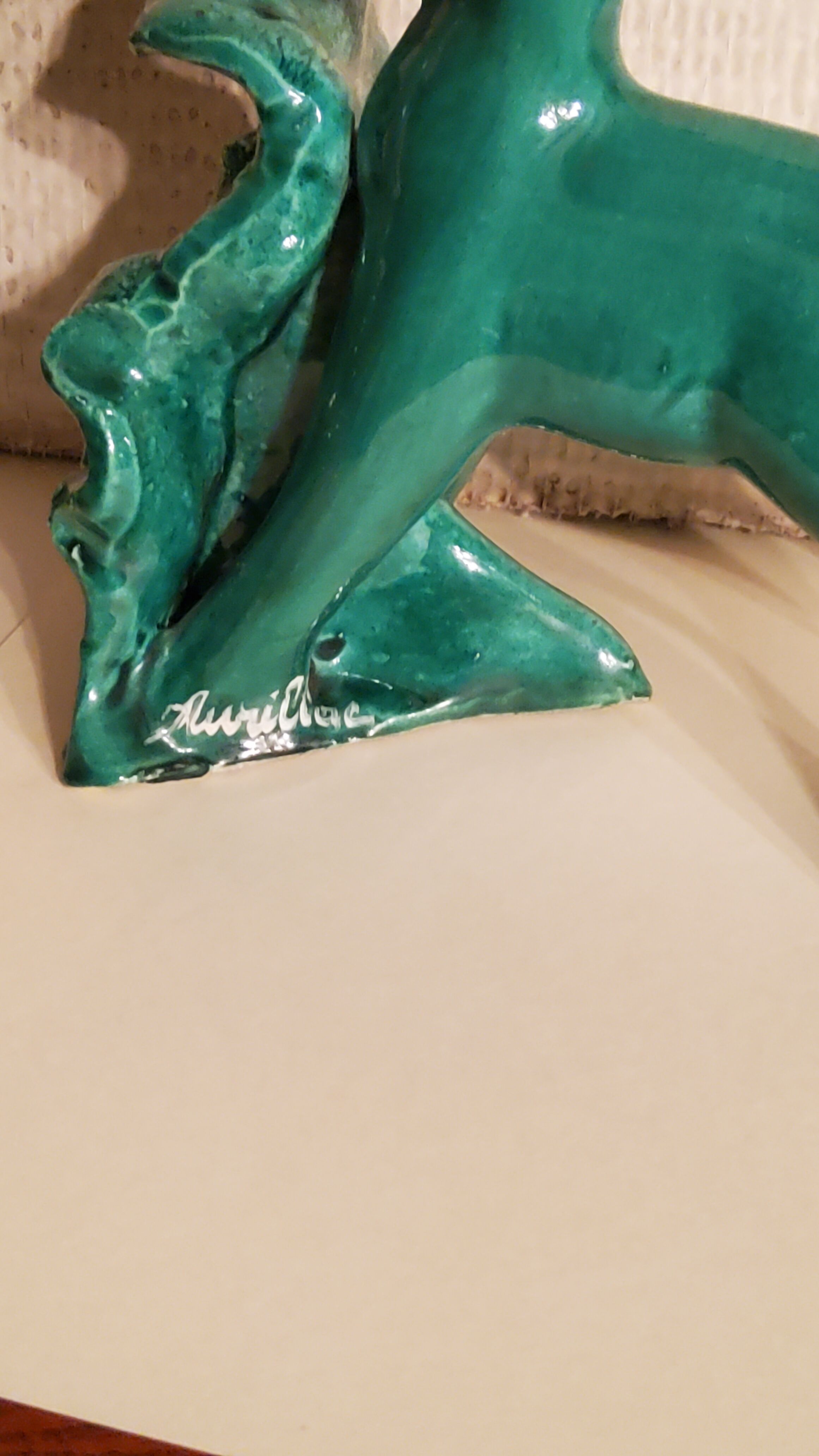Pair of bookends from the 50s in green glazed ceramic