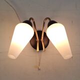 Appliques moderniste double feux métal doré et opaline - années 50/60