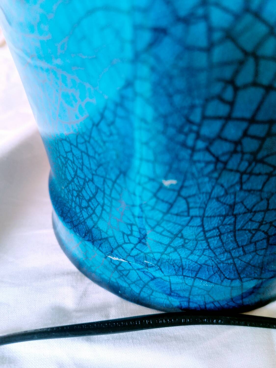 2 blue crackle ceramic desk lamp bases, 1950s