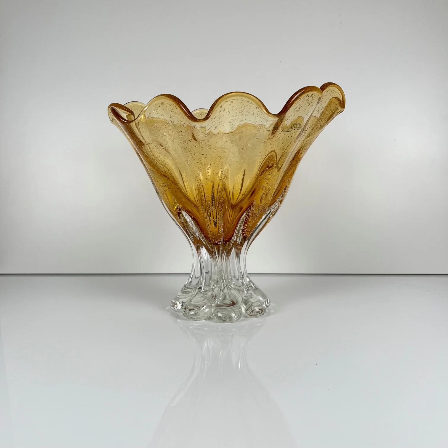 Amber glass bowl in Murano style, 1970, MF Cristal de Paris