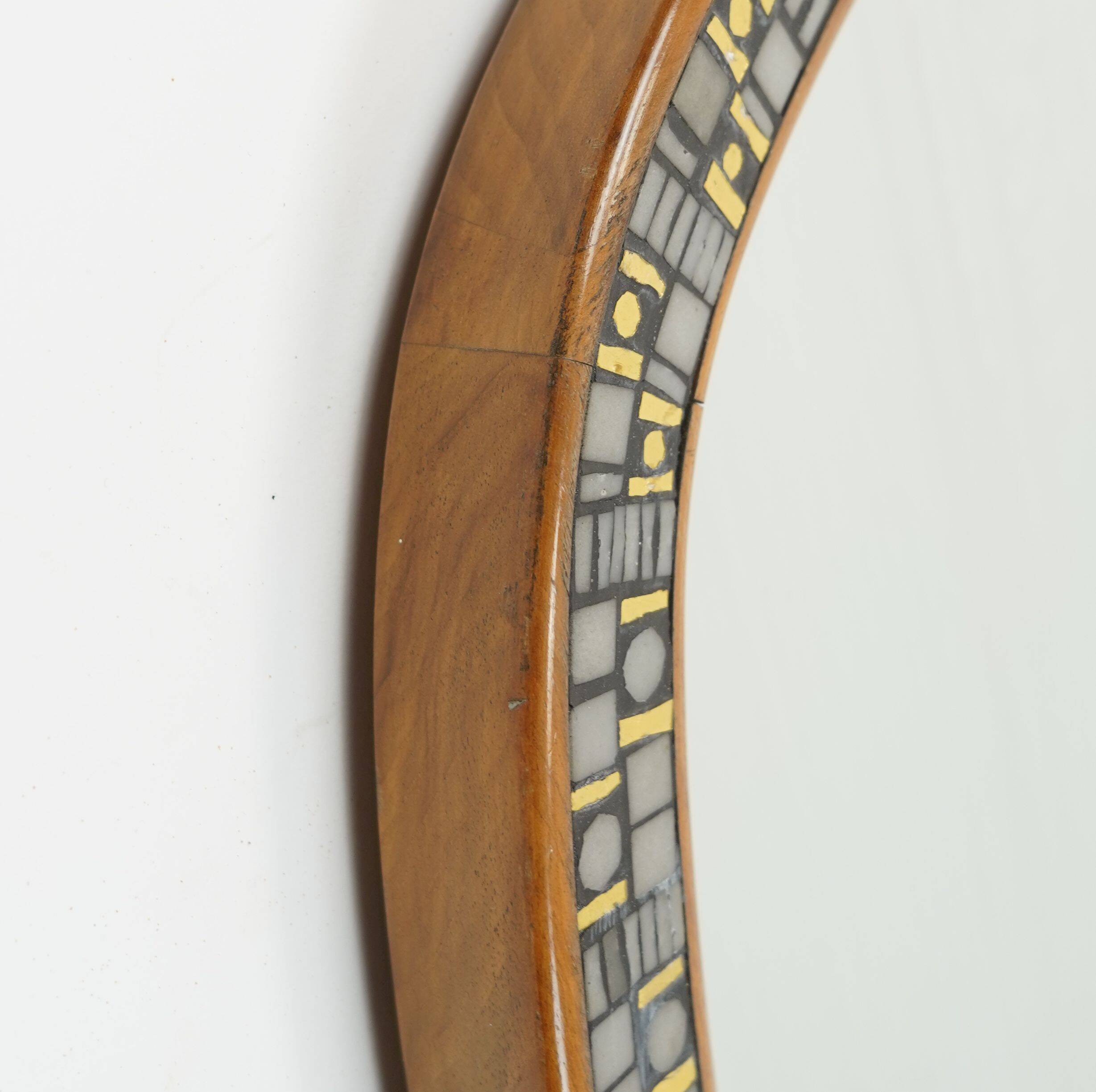 1950s  mirror with mosaic and cherry wood frame