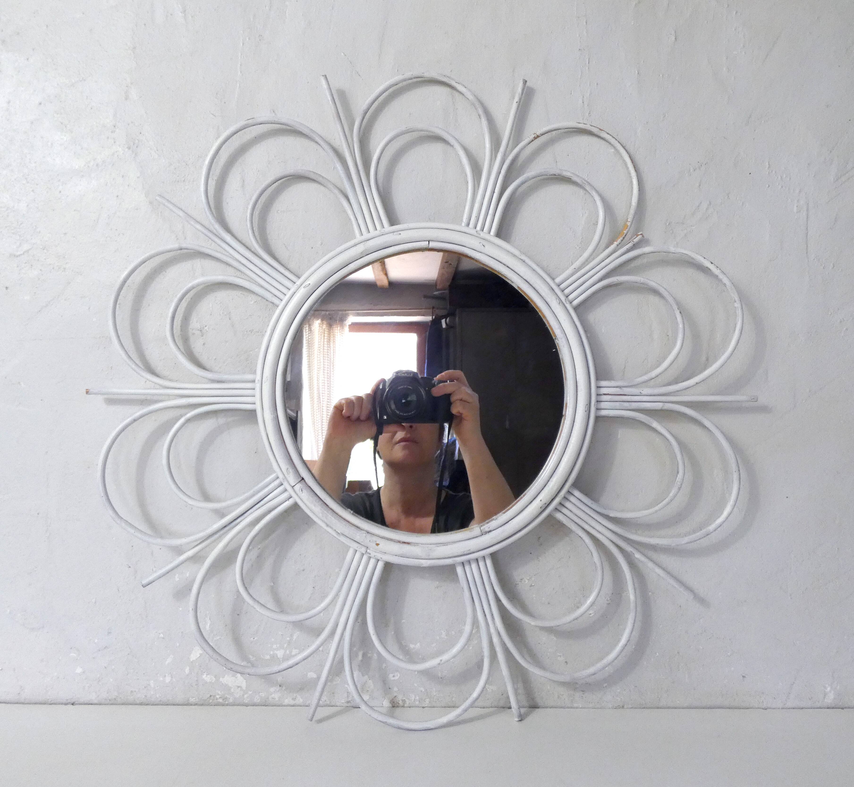 Vintage rattan sun mirror