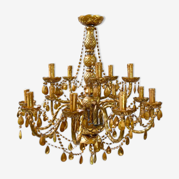 Chandelier with golden grapevines 14 lights vintage style