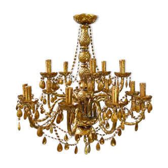 Chandelier with golden grapevines 14 lights vintage style