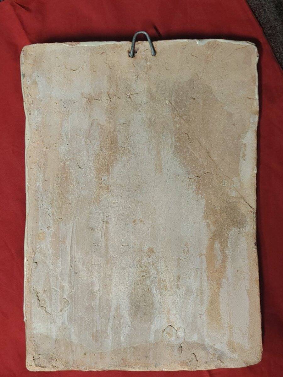 Plaque de dévotion en terre cuite Abbé Saint Antoine, XIX siècle