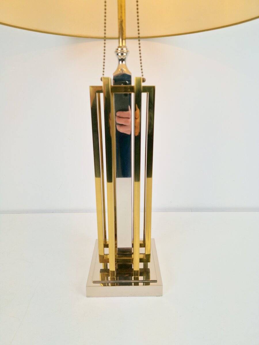 Geometric Brass and Chrome Table Lamp by Willy Daro, France, 1970