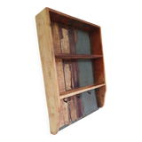 Wall shelf 3 shelves + 4 hooks cast iron in polychrome wood