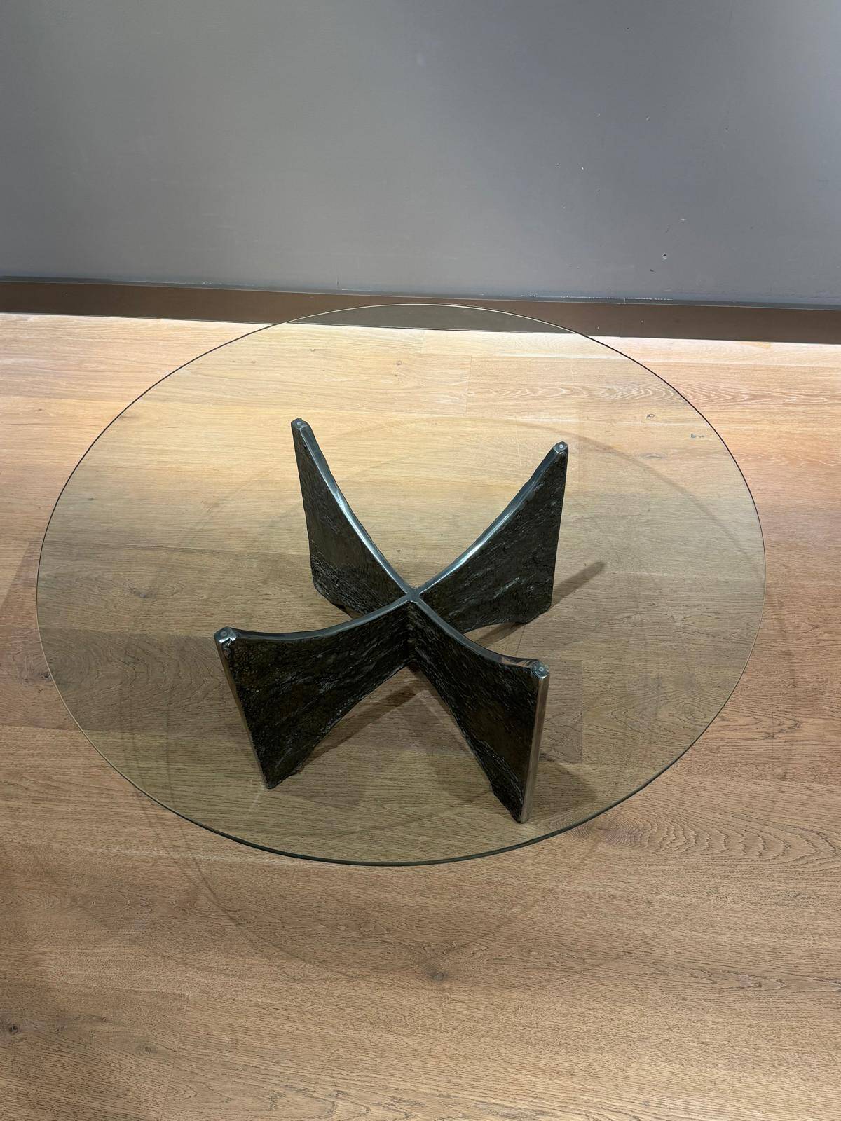 Brutalist coffee table in aluminium and glass