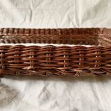 Vintage rectangular woven rattan wall mirror