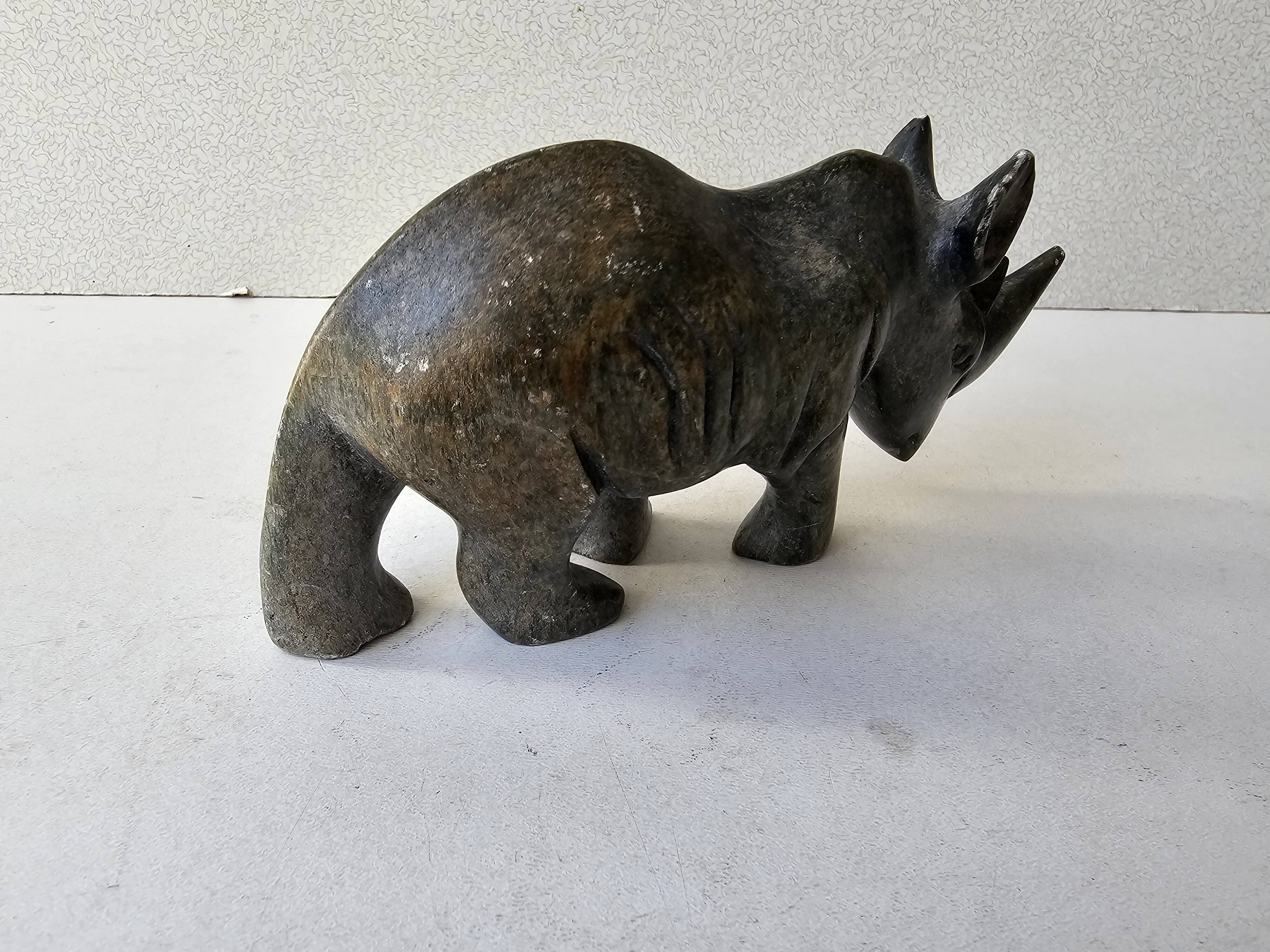 Paperweight Sculpture Zoomorphic Statuette in Stone Rhinoceros