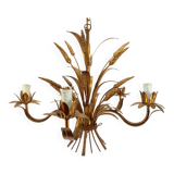 Five-light gilded metal chandelier with wheat ears decoration, 1970