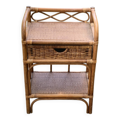Etagère, meuble d'appoint, chevet en bambou et rotin vintage