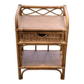 Shelf, side table, bedside table in vintage bamboo and rattan