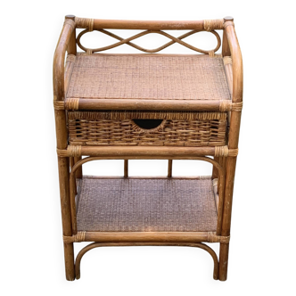 Shelf, side table, bedside table in vintage bamboo and rattan