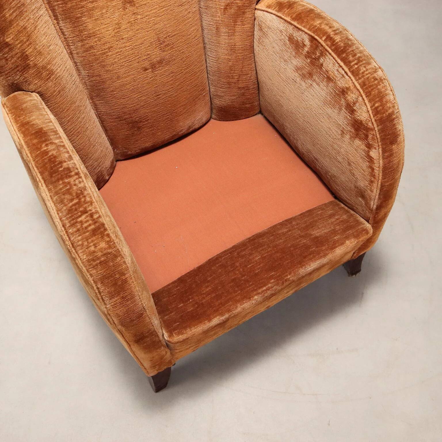 Vintage velvet armchair design Italy 1940s-1950s