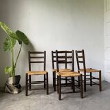 Set of 4 straw chairs from the 50s Dudouyt
