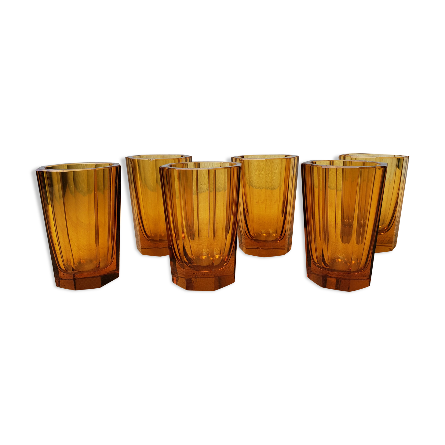 6 amber shot glasses