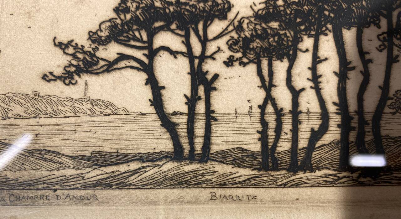 Old engraving, Biarritz, the 20th century love bedroom