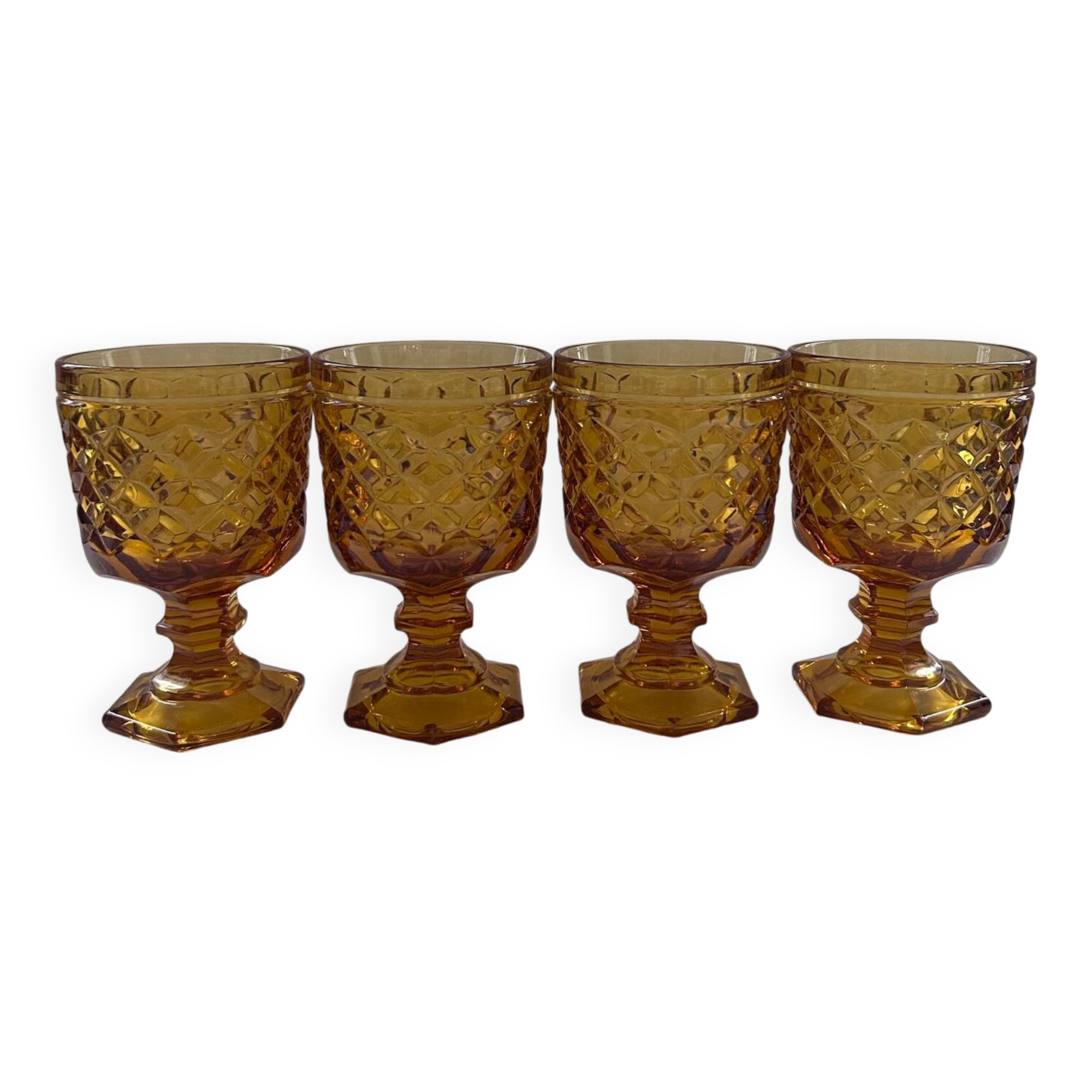 Set of 4 amber diamond glasses