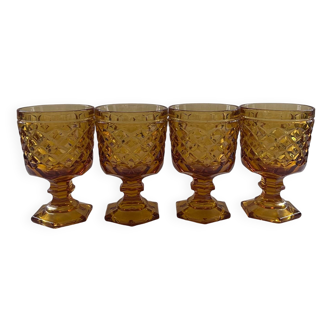 Set of 4 amber diamond glasses