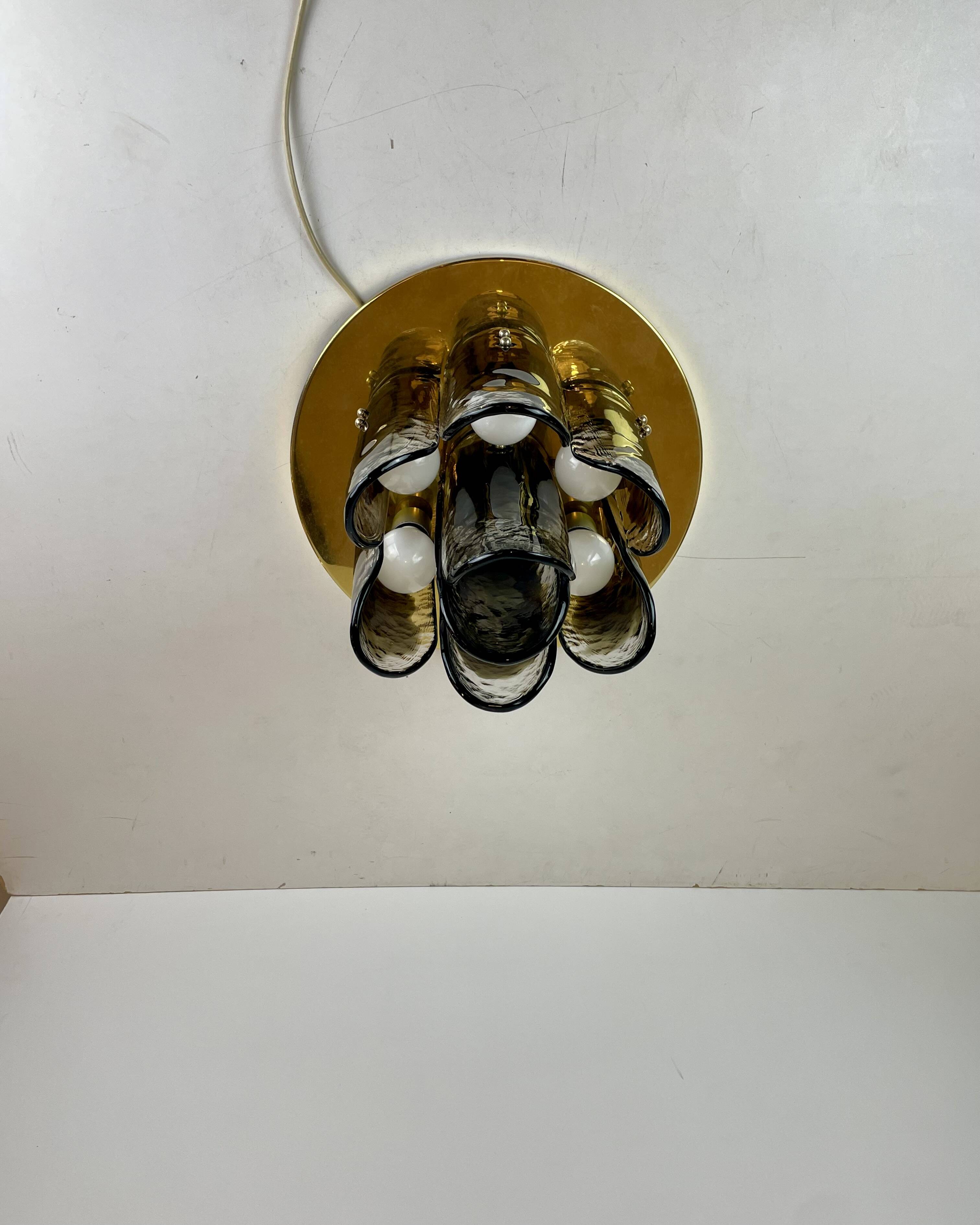 Murano & Brass Ceiling Lamp by J.T. Kalmar, Austria, 1960s