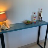 Console tray wood base footing steel