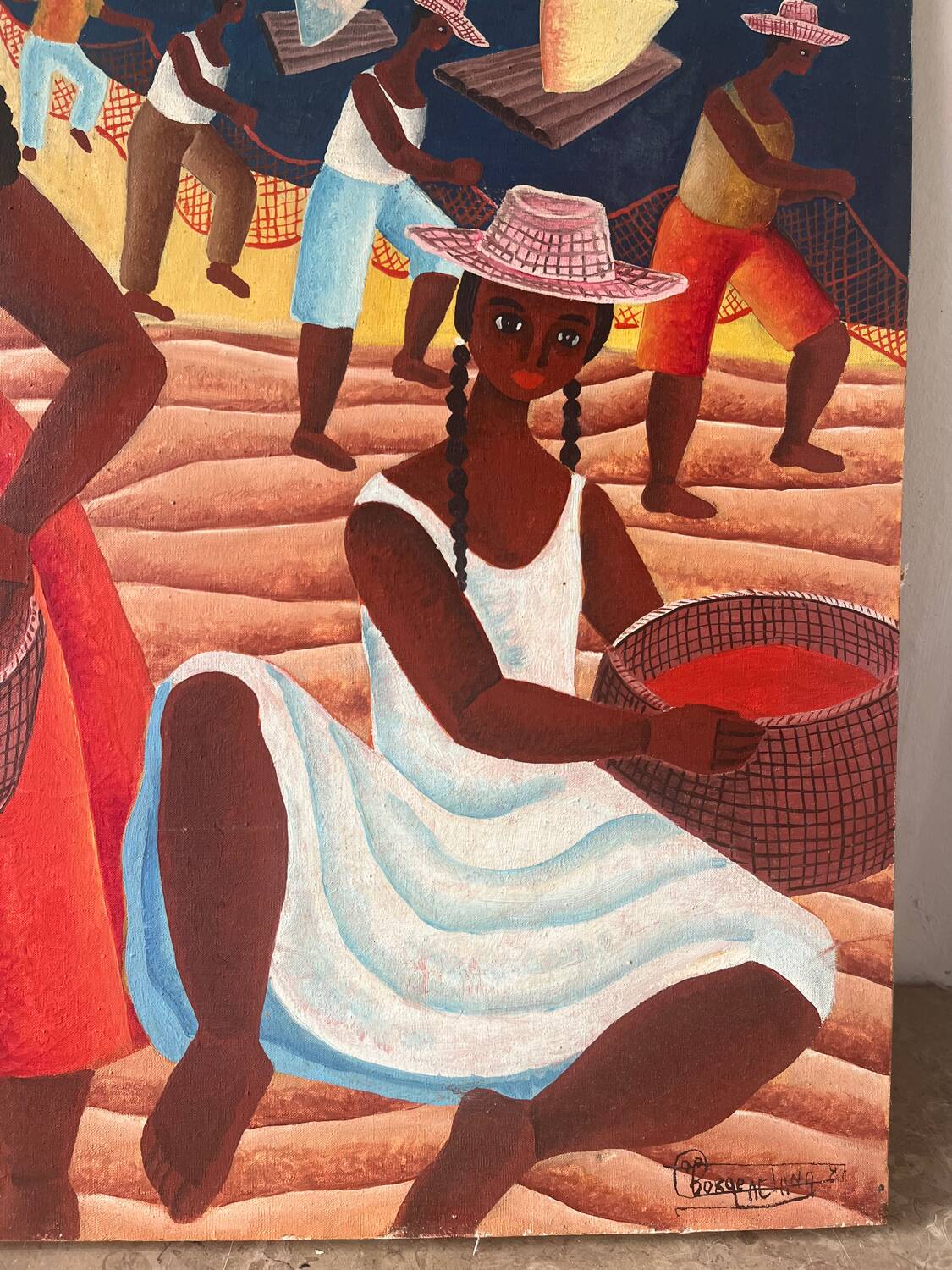 Brazilian fishing scene "Puxada de rede" signed