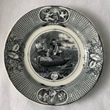 6 black dessert plates Old and Johnston Bordeaux 19th century astrology