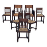 Ensemble de 5 chaises et 2 fauteuils en chêne tourné et corde 1940