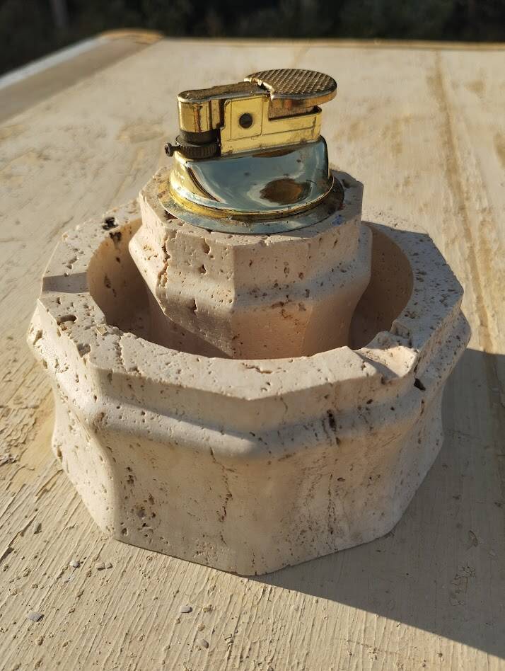 Vintage Ashtray & Lighter Duo in Travertine – Italy, 1970