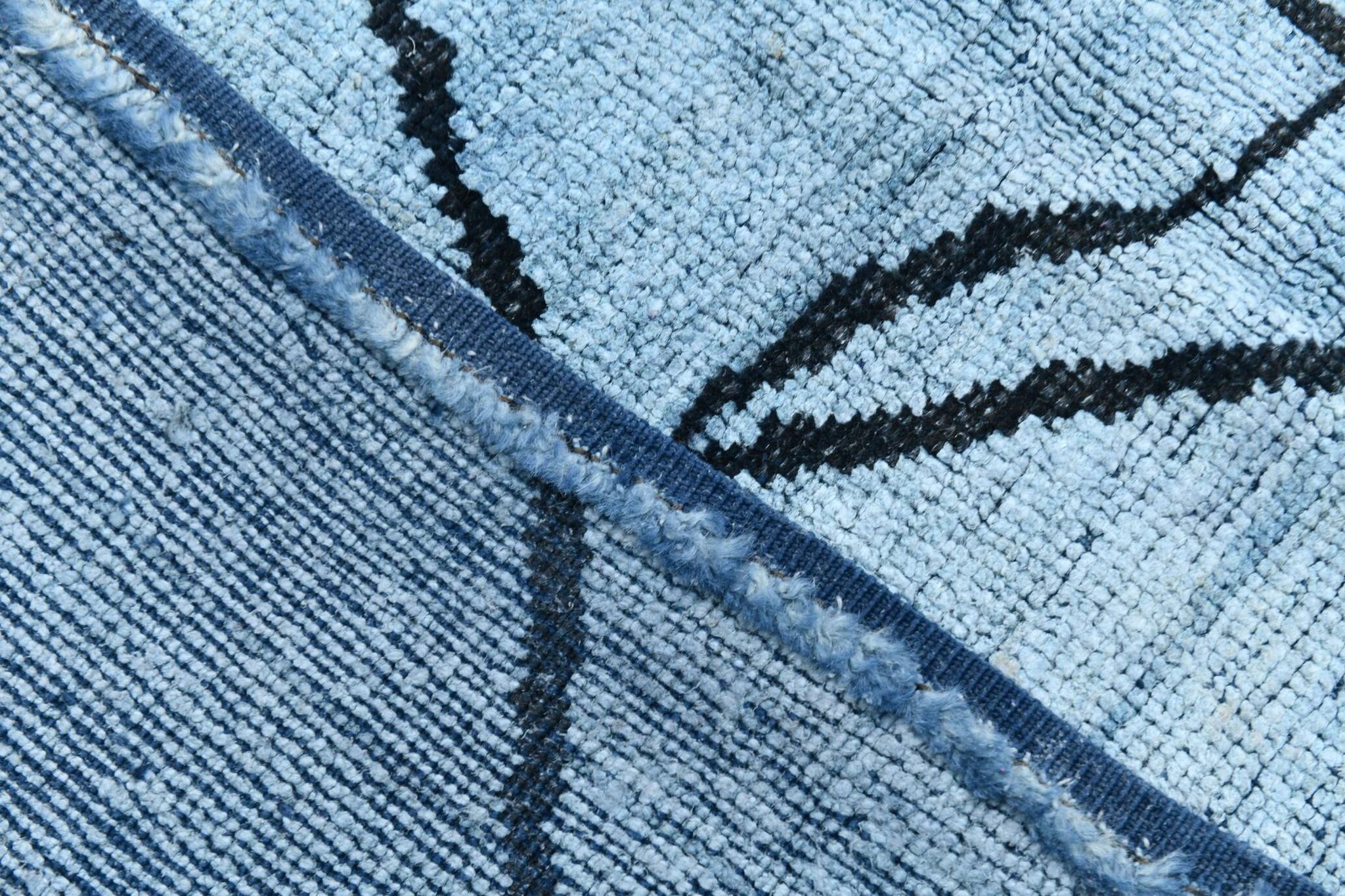 Sky Blue Wool Rug, Modern Handmade Designer Vintage Carpet, 213x281 Cm