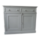 Antique sideboard enhanced in verdigris, wooden top.