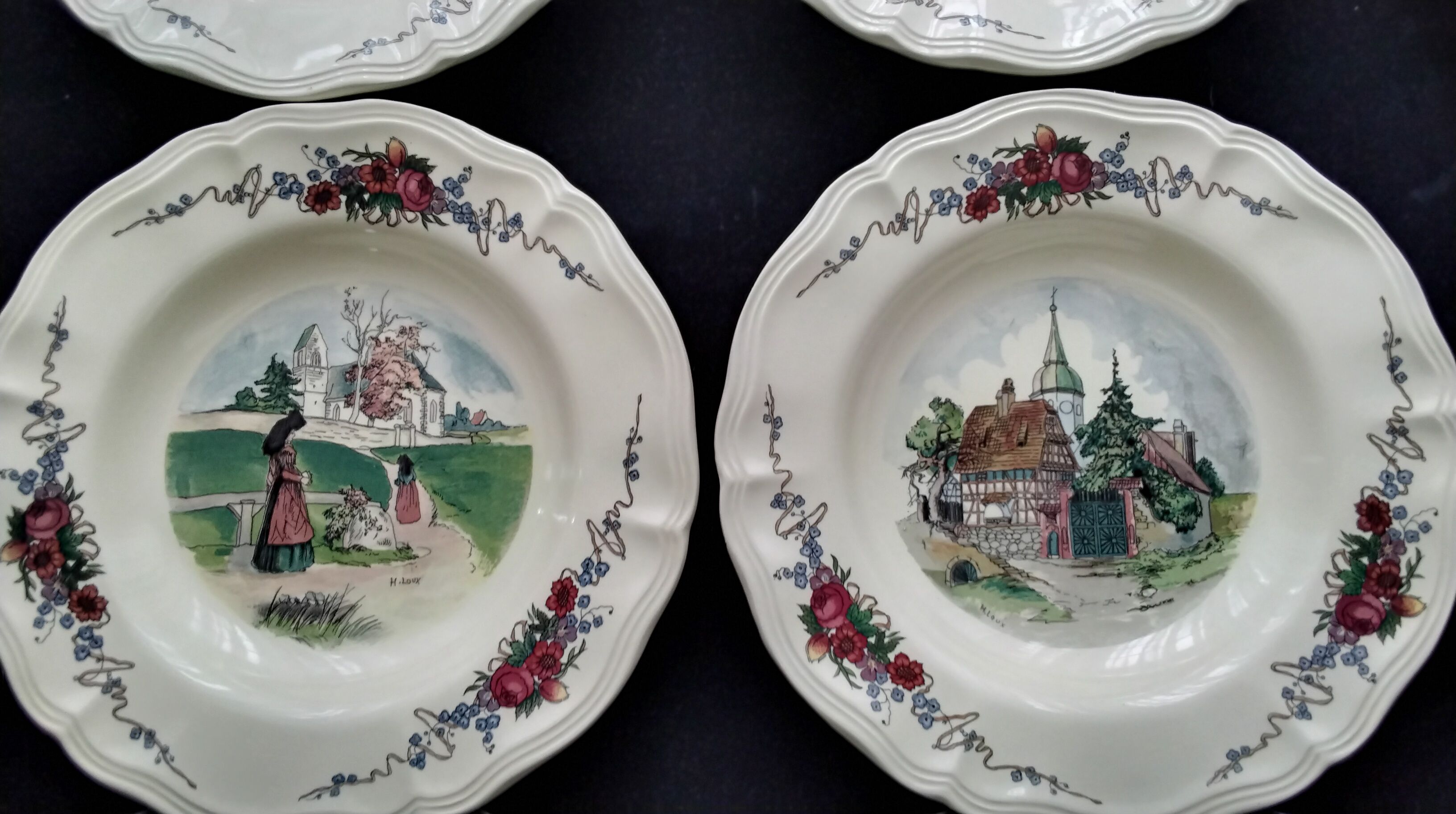 Set of 6 hollow plates in faience of Sarreguemines model Obernai