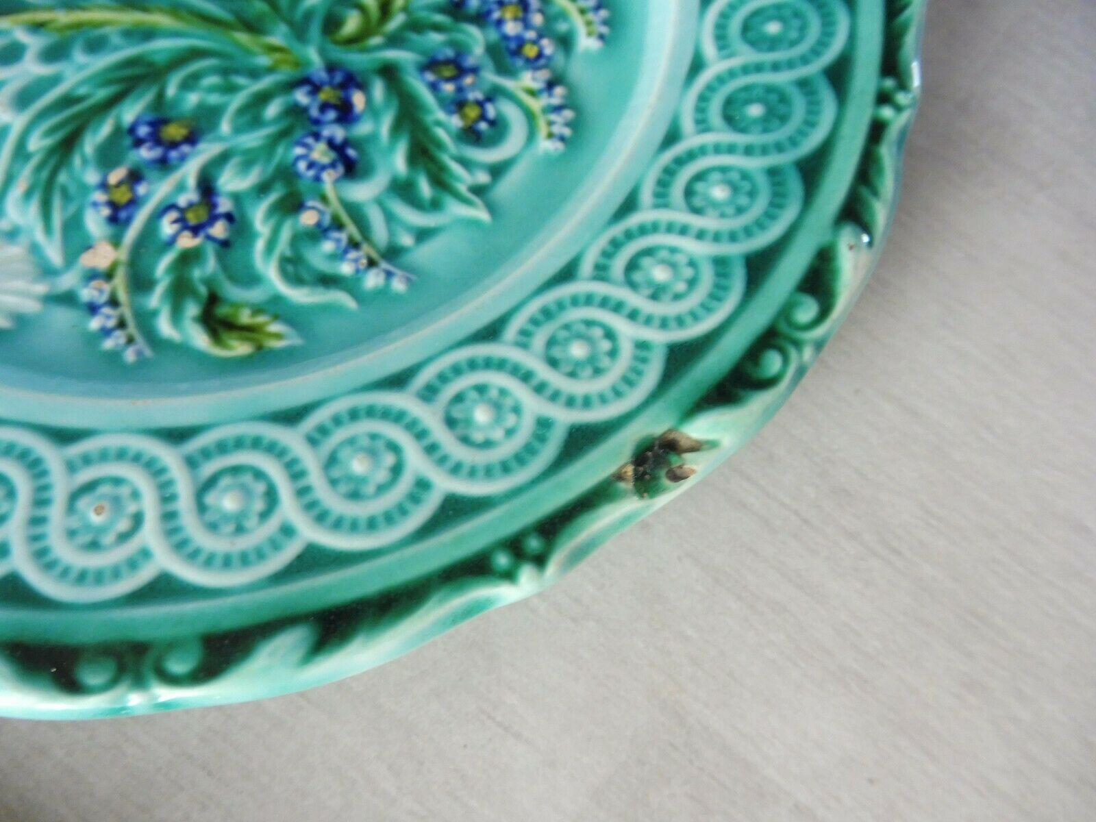 Lot of old majolica plates, flower décor, from Villeroy & Boch