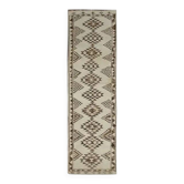 Tapis de couloir vintage turc Oushak fait main en laine et coton beige, années 1970