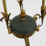 Chandelier, suspension in gilded bronze and green sheet metal with 3 arms, Empire style. Early 20th century