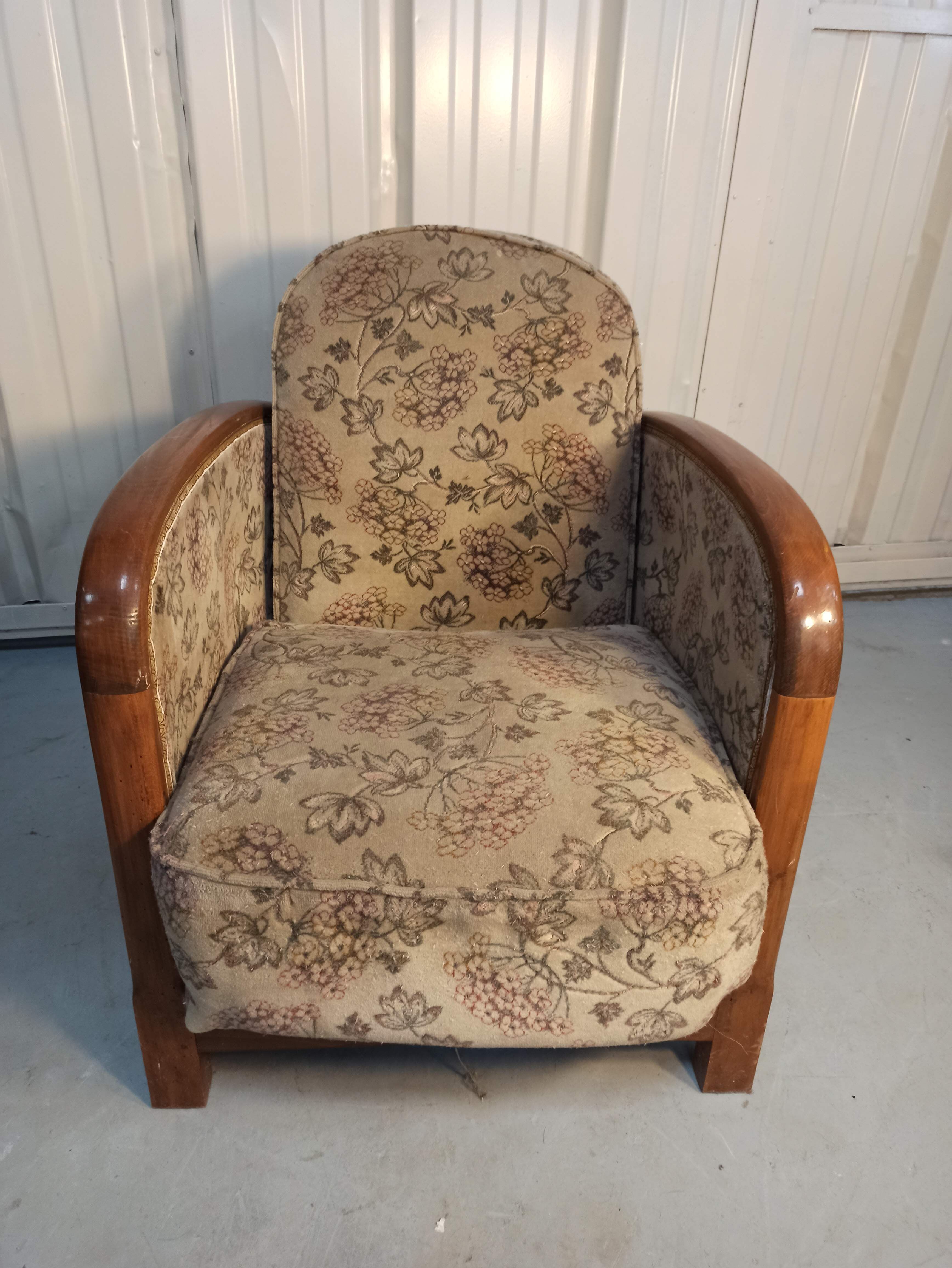 Art Deco armchair with system - original floral velvet fabric
