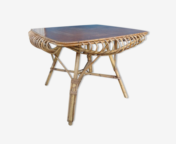 Table basse rotin et chêne