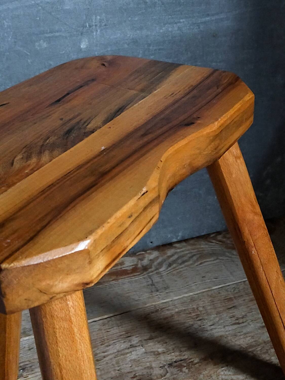 Solid wood tripod stool from the 50s