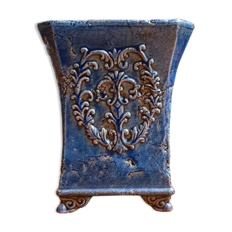 Vase en céramique bleu craquelée