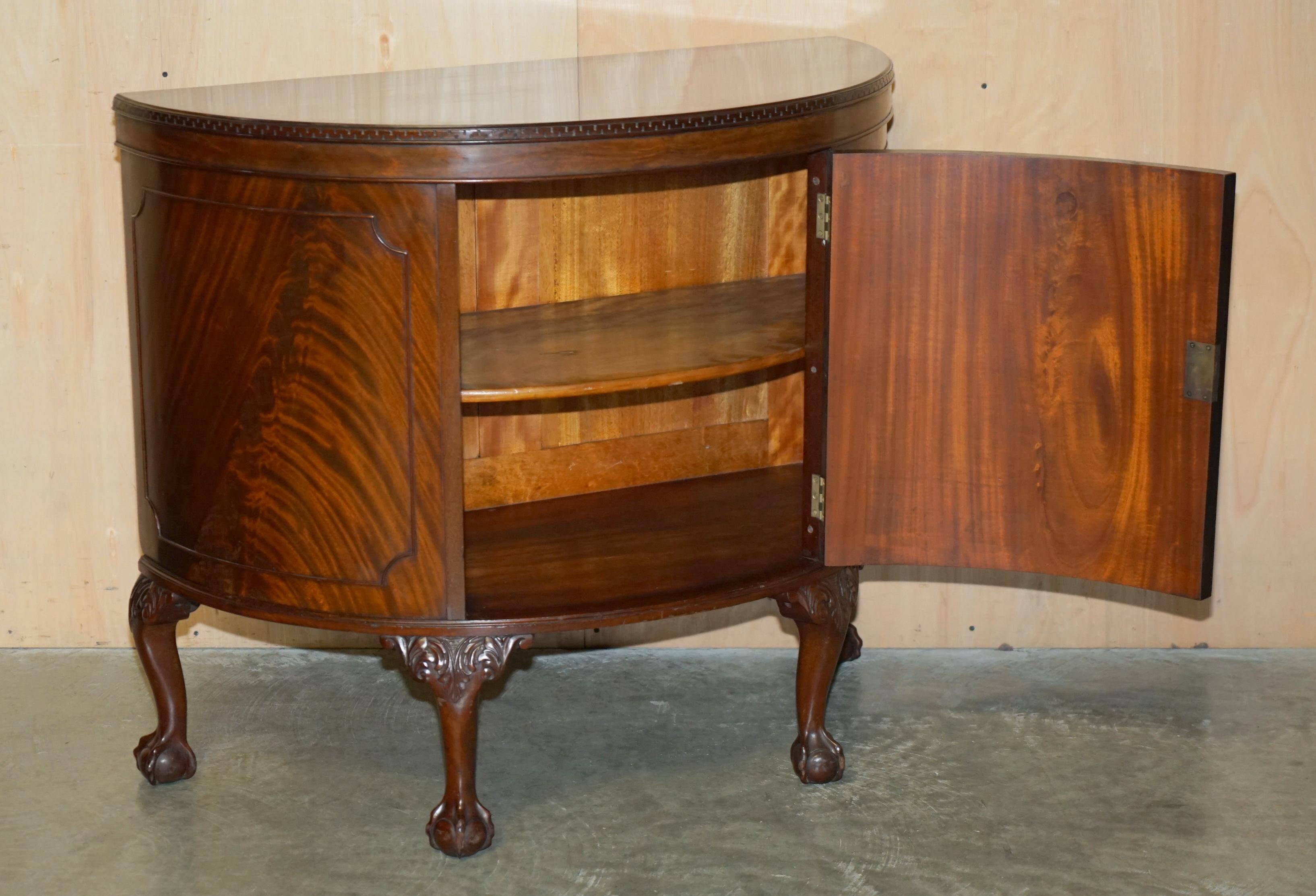 Antique Half-Moon Buffet in Flamed Hardwood, Cluster and Ball Legs, Restored