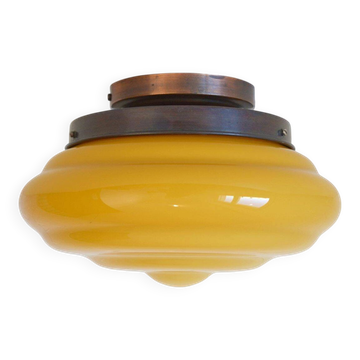 Antique Glass Ceiling Light, 100 Year Old Hand Blown Art Deco Sconce